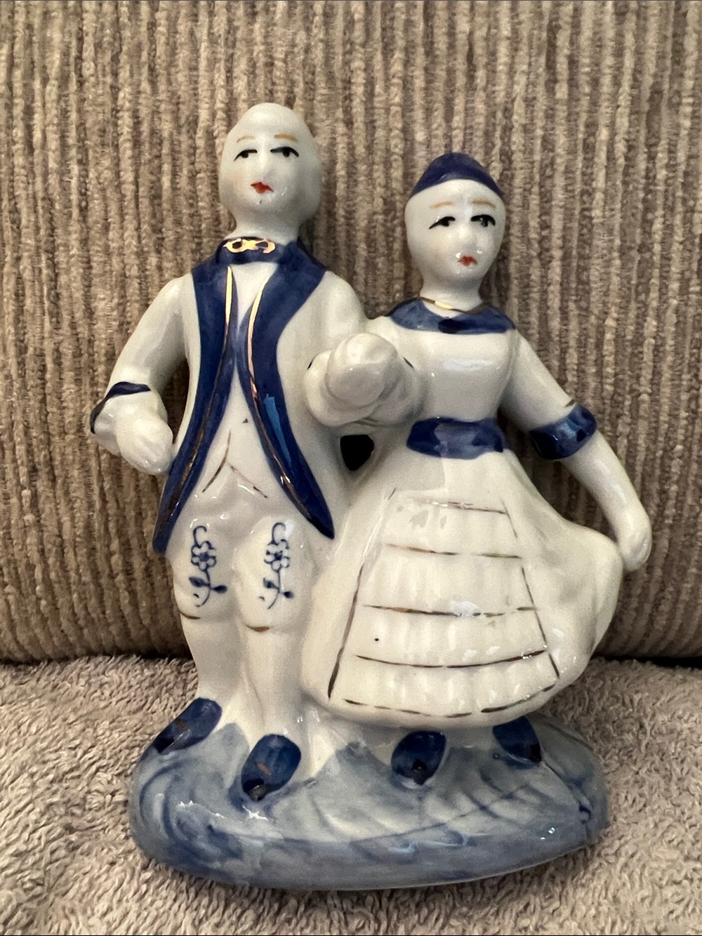 Porcelain Vintage Blue and White Dancing Couple